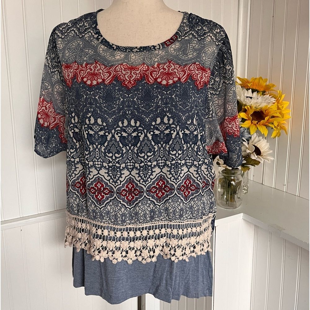 Multiples Bohemian Shortsleeved Multicolored Top